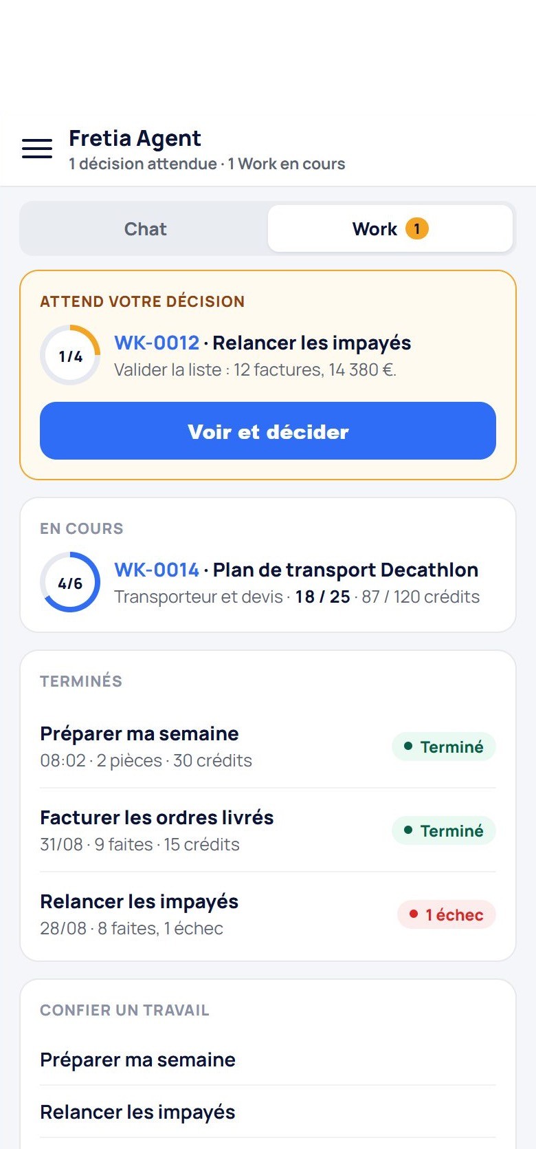 Capture réelle de la version mobile de Work